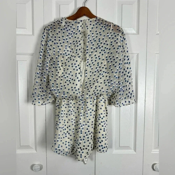 Lovers and Friends Blue and Cream Polka Dot Short Pants Romper - Picture 6 of 11